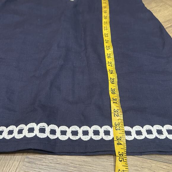 Sail To Sable Linen Tunic Dress Blue Long Sleeve V-Neck Coastal Women's Size 2 - Picture 9 of 10